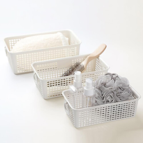 Weave Storage Basket Set Of 3 Plastic Rectangular Desktop Organizer Small Storage Trays 1