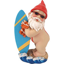 Statue de gnome surfeur, en résine de pierre concassée moulée à la main, élément décoratif unique pour votre jardin ou terrasse, design