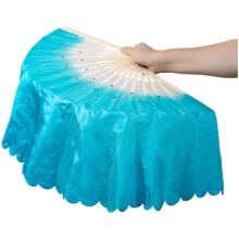 Belly Dance Fans Silk Dance Fan Blue Bamboo Silk Veils For Classical Performance And Worship Dance