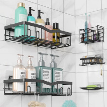 Ensemble de rangement pour salle de bain en acier inoxydable antirouille, installation sans perçage, ventilation et drainage optimaux (lot de 5).