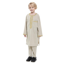 Christening Outfit Boy 86 Beige Embroidered Muslim Robe, Round Long Sleeves, Size 910 Years, Arabic Child Costume
