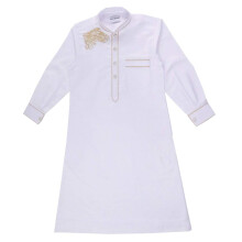 Muslim Boys' Stand Collar Embroidery Thobe Arab Long Sleeves Kids Robe White S/M/L/XL/XXL/3XL