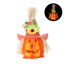 Luminária decorativa em formato de abóbora, vela de LED para decoração de Halloween em ambientes internos, criando uma atmosfera aconchegante.
