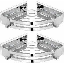 Roestvrij aluminium hoekrek voor ruimtebesparing, wandrek met haken voor in de douche, zilverkleurig, 2 stuks, perfect voor badkamer en keuken.