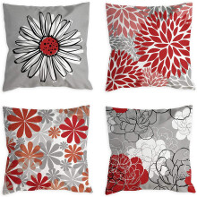 Farmhouse Chic, Dusty Blue Grey Dahlia Floral Decor Pillow Cases, Unique Gift, Perfect for Home & Outdoor Decor, Modern Linen Fabric, Set of 4