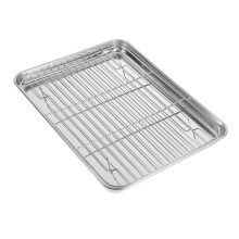 2 Pieces Drain Baking Tray Set Rectangular Stainless Steel Baking Tray With Removable Cooling Rack