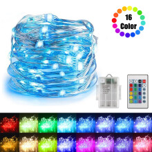 Șir de lumini RGB cu schimbare de culoare, alimentat cu baterii, design impermeabil, 10,9 m, 100 LED-uri pentru decor interior, grădină, terasă