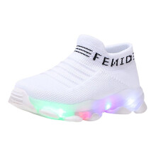LED Light Up Baby Shoes For Girls, White, Age 3, Net Upper, First Walking Shoes, Bow Accent, Casual Trainers