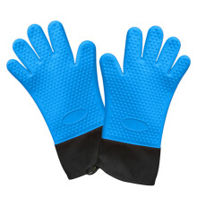 Luvas resistentes ao calor, perfeitas para cozinhar, grelhar e fazer churrasco, design antiderrapante de cinco dedos, exterior em silicone de