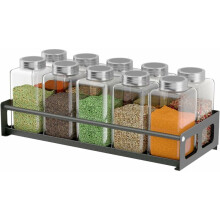 Organizator de condimente elegant, care economisește spațiu, negru, design magnetic inovator pentru atașarea la frigider, cu suport adeziv pentru