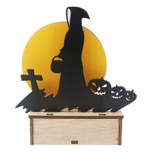 Criador de atmosfera para festa de Halloween, placa decorativa de bruxa, luzes de abóbora para decoração de Halloween em ambientes internos e