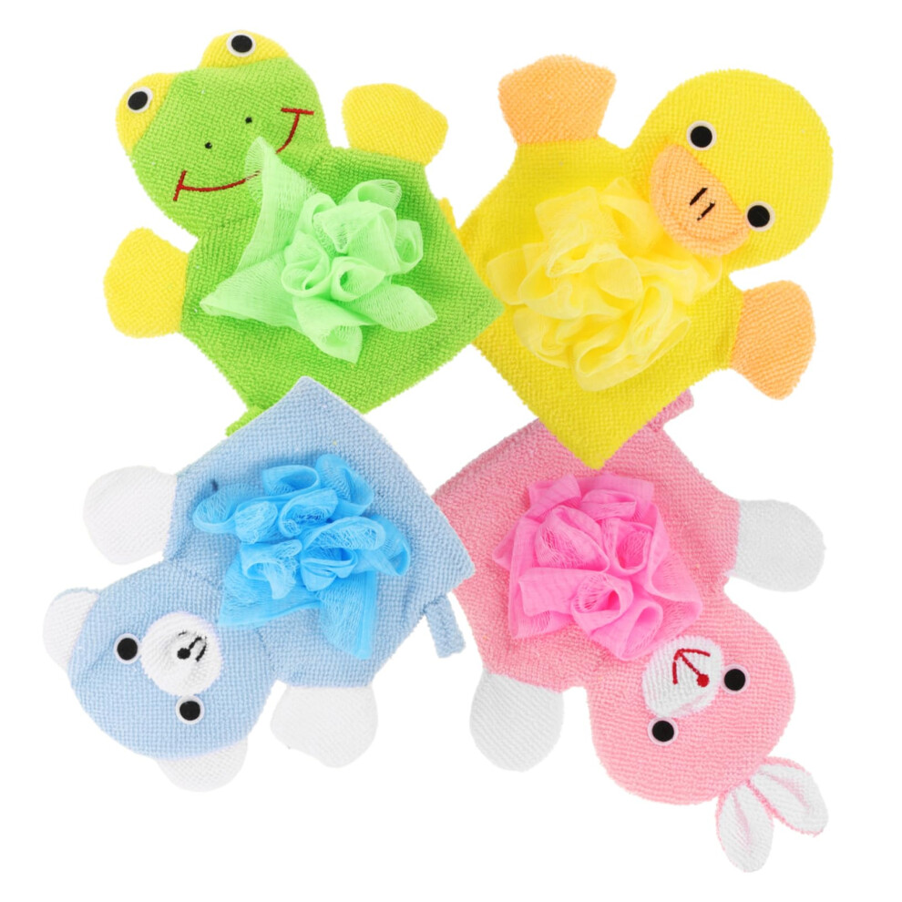 Cartoon Bathing Mitts for Boy Girl Soft Wash Gloves with Fun Animal Designs