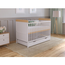 (White/Pine) Levi Cot Bed 120x60cm with drawer and Microfiber Quilted mattress