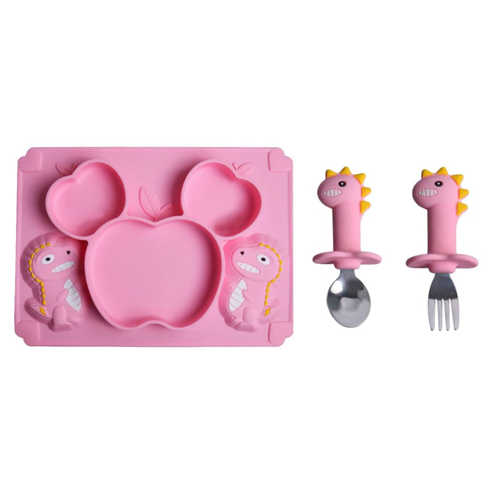 Baby Silicone Tableware Set Safe Odorless Easy To Clean 2 Sturdy Durable Feeding For Babies Pink