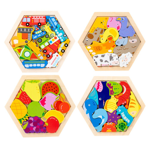 Holzpuzzle für Kleinkinder, Cartoon-Tier, 2