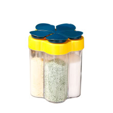 5In1 Seasoning Box With Lid Transparent Salt Pepper Spice Jar Combination Dispenser Storage Blue