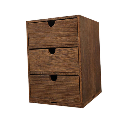 Wooden Multi Layer Storage Drawer Box Semi Pull Stackable Desktop Organizer Brown For Home Office Bedroom Kitchen