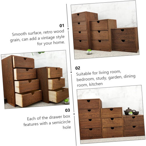 Wooden Multi Layer Storage Drawer Box Semi Pull Stackable Desktop Organizer Brown For Home Office Bedroom Kitchen 2