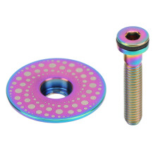 Titanium topkap voor fietsheadset, zeer duurzame stuurpenkap met titanium bout M6x35mm, roestvrij, lichtgewicht vervangingsonderdeel voor