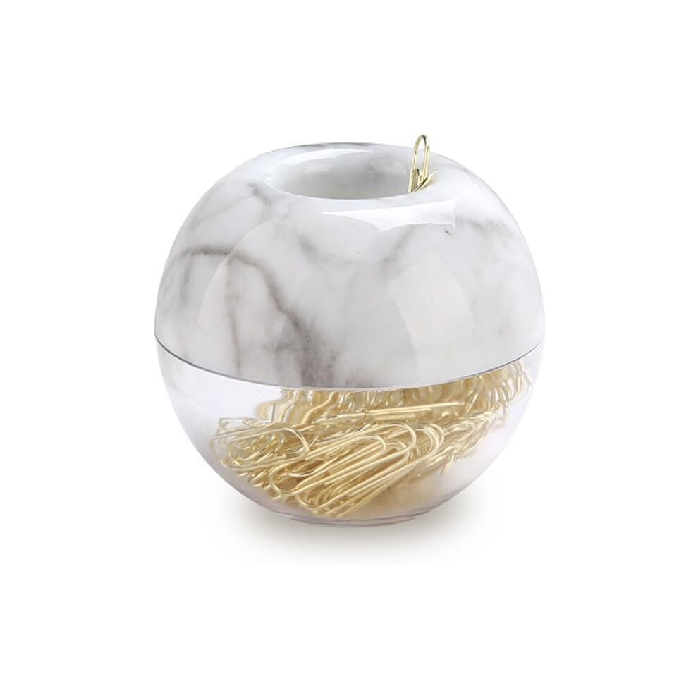 Marble White Texture Paper Clip Organizer, 100Pcs Smooth Stainless-Steel Clips For Desktop Accessories, Magnetic Lid Ensures Easy Access And Security 9454554053936
