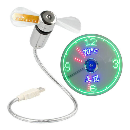 USB LED Clock Fan Real Time Display USB Powered Desk Clock Fan Single Color