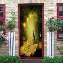 Door Stickers 3D Living Room Wall Decals SelfAdhesive Waterproof Vinyl Peacock Forest Animal Murals 30.3' X 78.7'
