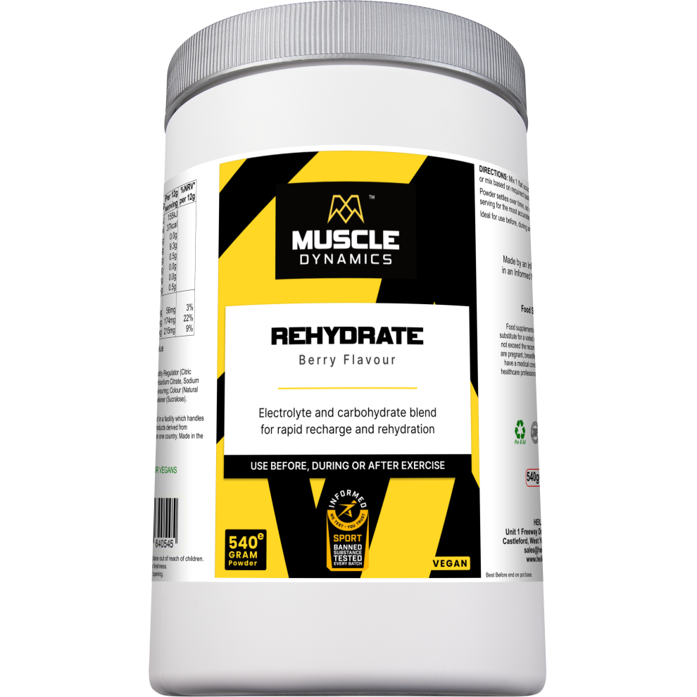 Muscle Dynamics Rehydrate Electrolyte Powder Berry Flavour 540G