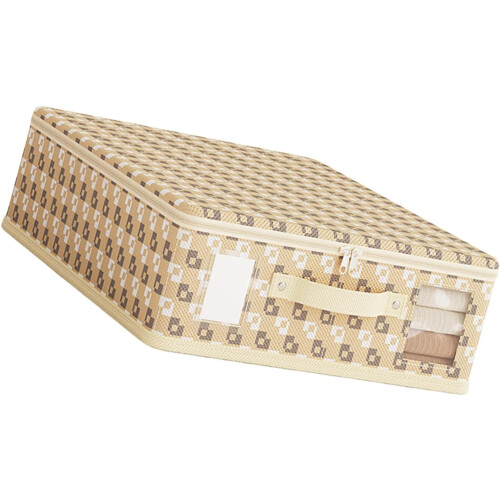 Multipurpose Foldable Storage Box Dustproof Zippered Closure Large Capacity Nonwovens Fabric Beige M 1