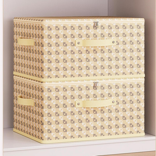 Multipurpose Foldable Storage Box Dustproof Zippered Closure Large Capacity Nonwovens Fabric Beige M 2