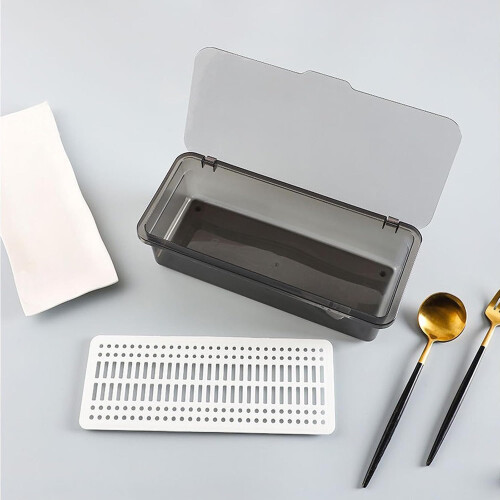 Silverware Organizer With Lid, Transparent Flatware Tray For Drawer, Cutlery Drawer Organizer, Flatware Storage Box 2