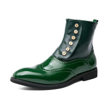 Men's Chelsea Ankle Boots Wing Tip With Fixed Buttons Patent  Leather Slip On Green UK Size 6 Casual Wear