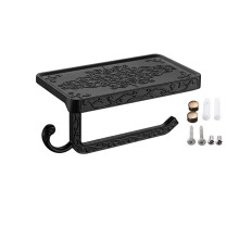 Toilettenpapierhalter mit Ablagefach, Wandmontage, eleganter Aluminium-Rollenhalter mit kunstvollem Muster, Mehrzweck-Toilettenpapierhalter mit