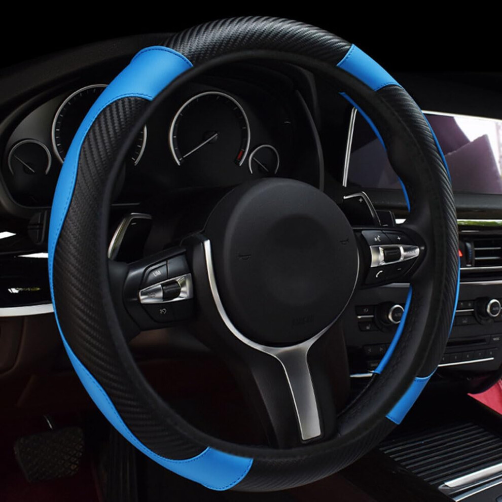 Steering Wheel Covers For Mokka 20122016, Carbon Fibre Leather Elastic Antislip Blue 9001264538149
