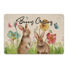 Front Door Mat for Home Entrance, Easter Decor Mat with Spring Bunny and Floral Art, Indoor Outdoor Welcome Mat with Dirt Defense Technology, Non Slip