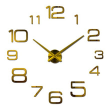 Stick On Wall Clock 3D Modern Quartz 27Inch Gold Circular Wall Decor Living Room