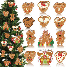 Gingerbread Ornaments For Christmas Tree Decorations 24 Pcs Wooden Gingerbread Man House Mouse Hanging Ornaments Yellow
