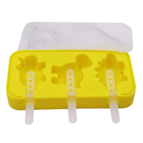 Silicone Ice Cream Molds Dinosaur Shape Reusable Popsicles Yellow Kitchen Use