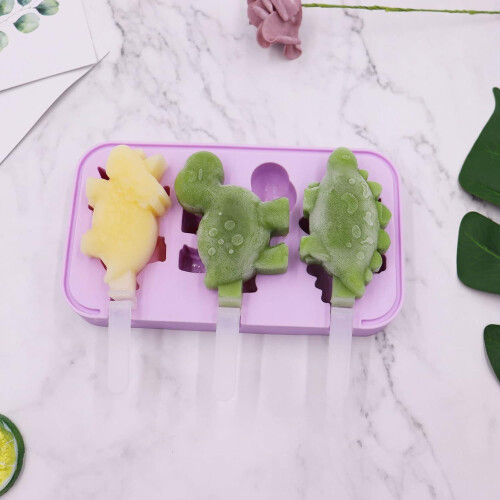 Silicone Ice Cream Molds Dinosaur Shape Reusable Popsicles Yellow Kitchen Use 1