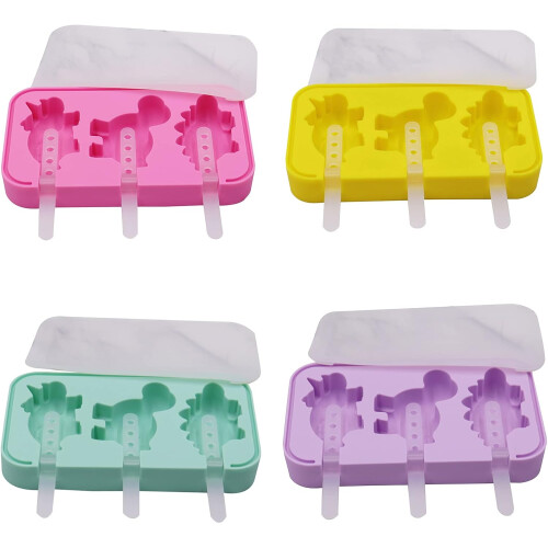 Silicone Ice Cream Molds Dinosaur Shape Reusable Popsicles Yellow Kitchen Use 2