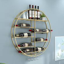 Wine Rack Wall Mounted Rustic Metal Display With Stemware Bottle Holder, Gold Finish, 60x11 Cm, Home Bar