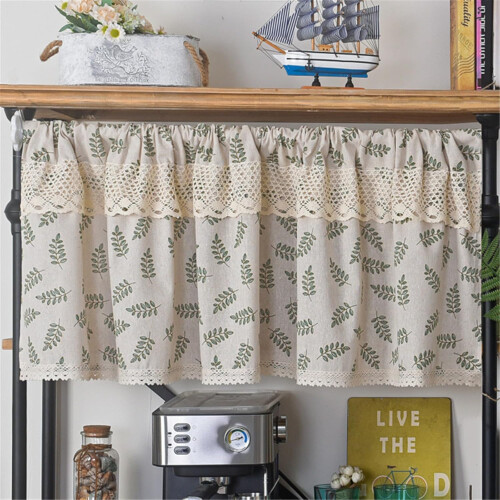 Blackout Short Curtains For Small Windows, Flower Leaf Pattern, Rod Pocket Kitchen Curtain, 1 Panel, 45x150cm 1