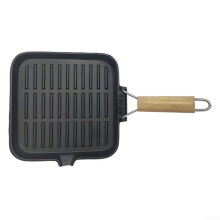 Foldable Cast Iron Frying Pan With Wooden Handle For Grilling And Frying Steak, Stovetop And Oven Compatible, Portable And Sturdy