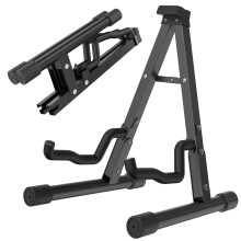 AFrame Metal Folding Stand For Electric & Acoustic Guitars, Bass & Banjo, NonSlip Rubber And Foam Arms, Black