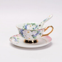 Ceramic Coffee Tea Cup and Saucer Set with Rose Flower Design for Home Office Birthday Gift Ref: 9456