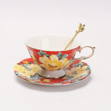 Ceramic Coffee Mug and Saucer Set Yellow Peony Design for Tea Milk Juice Office Home