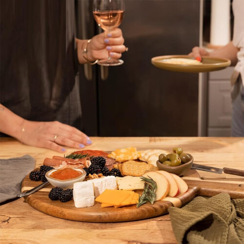 Pizza Serving Plate with Handle for Steak, Cheese, Bread, Fruit and Vegetable Storage Tray 2