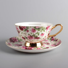Ceramic Coffee Tea Cup and Saucer Set with Red Rose Design for Home Office Birthday Gift