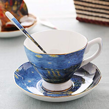 Ceramic Coffee Mug and Saucer Set Handmade Pottery Starry Sky Design for Tea Latte Wedding Gift