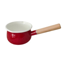 Enamel Milk Pot with Wood Handle 1000mL Butter Warmer Saucepan for Stovetop Coffee Heating Outdoor Cooking Red