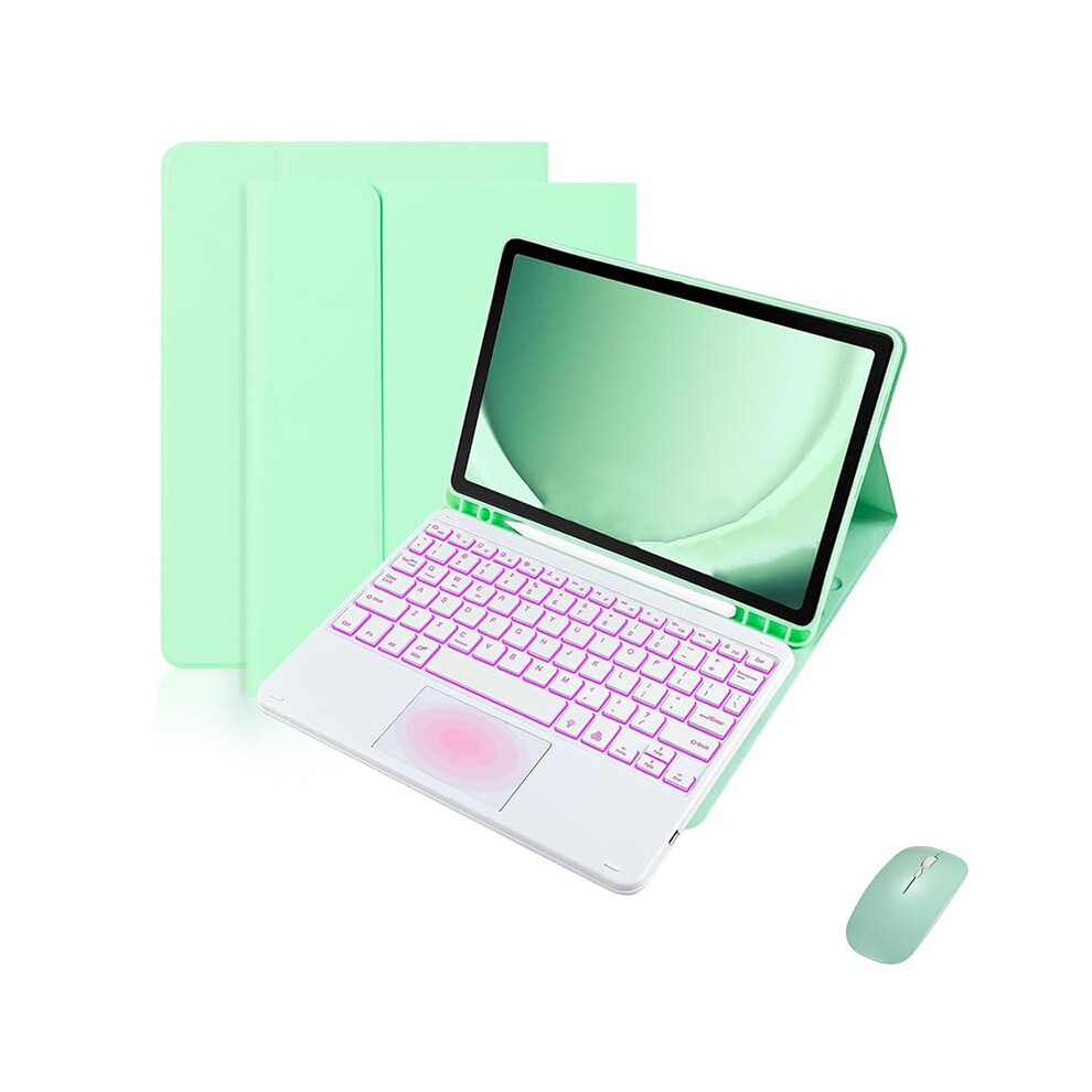 12.4 Inch Detachable Backlit Keyboard Leather Case With Mouse Mint For Galaxy Tab S9/S8 Plus Green 9323874590028